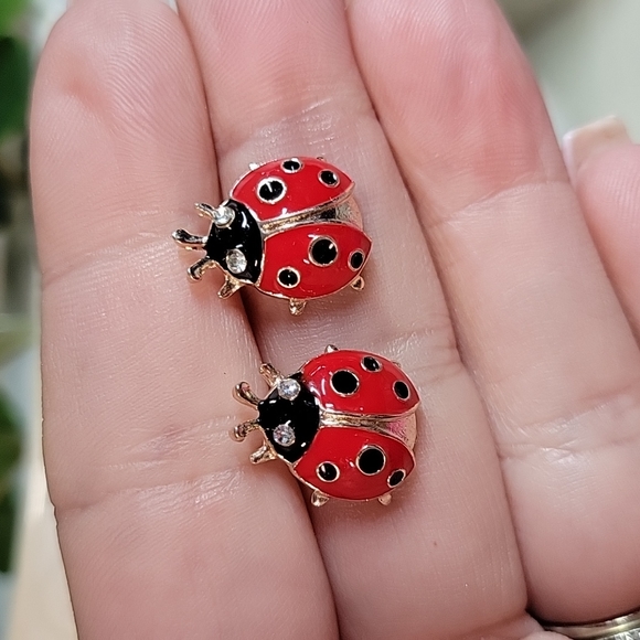 Jewelry - Ladybug Stud Earrings, crystal eyes